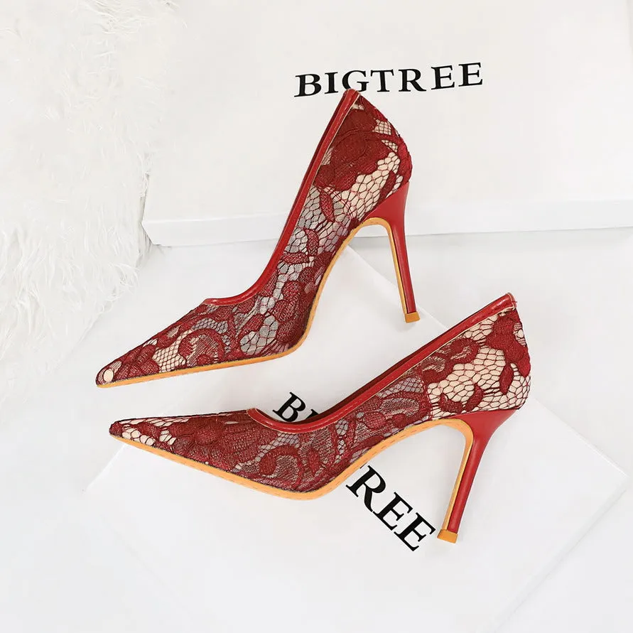 Wedding Pump Shoes Lace Hollow Out High Heels