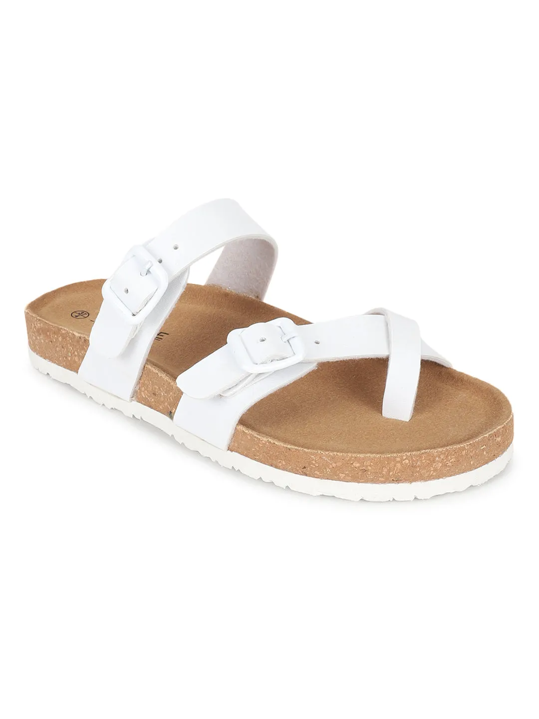 White PU Cork-Latex Footbed Flats (TC-100504-WHT)