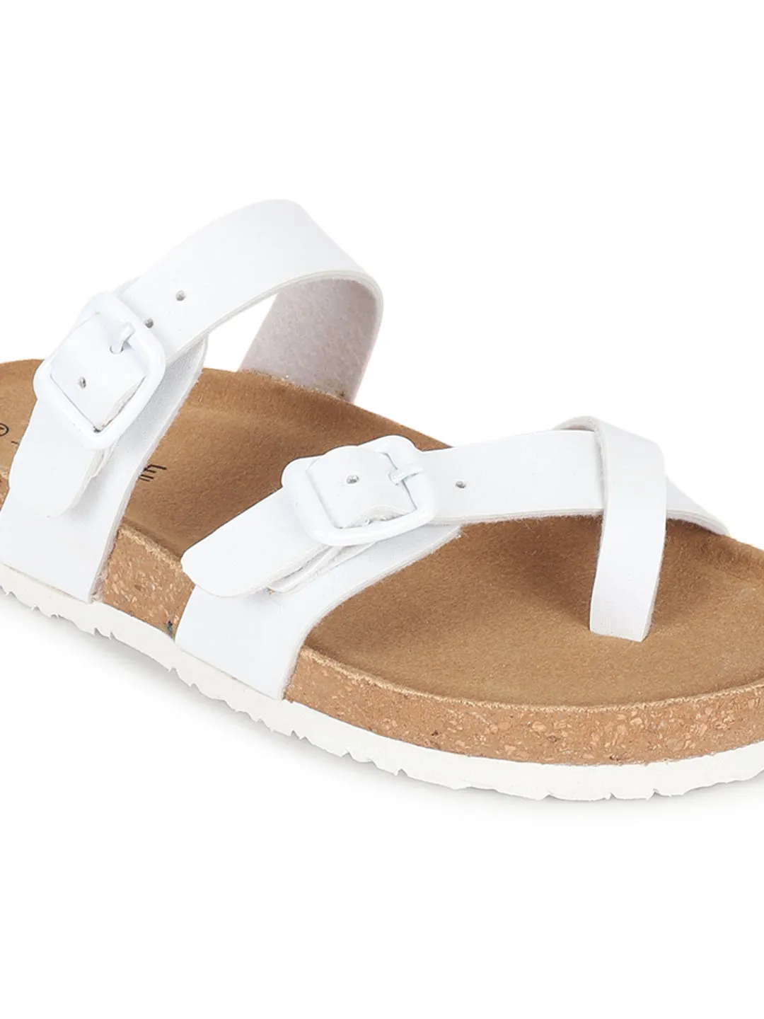 White PU Cork-Latex Footbed Flats (TC-100504-WHT)