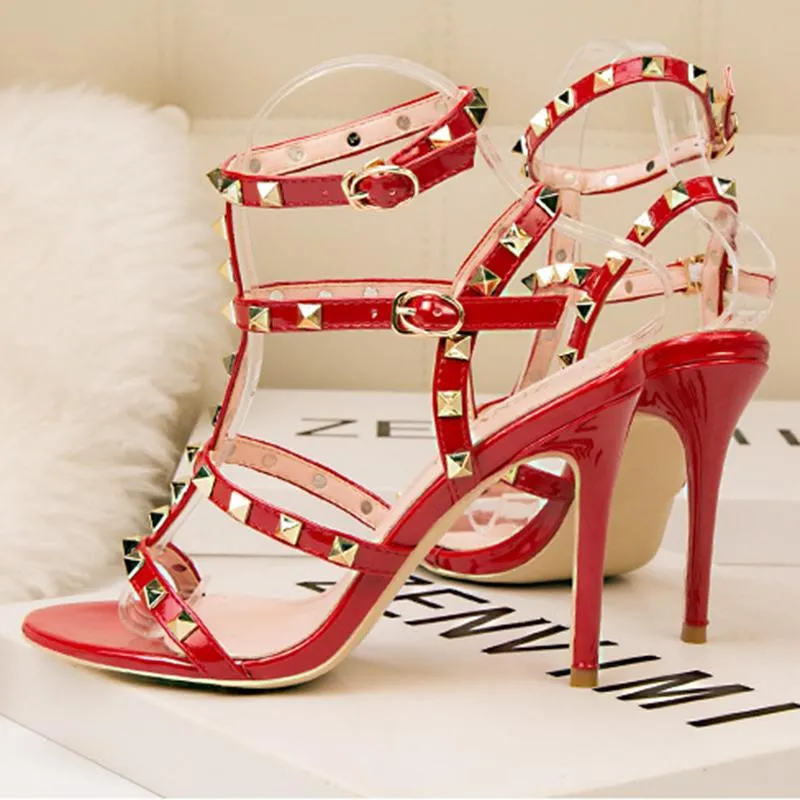 Women Prom Shoes Retro Studded Stiletto Heels