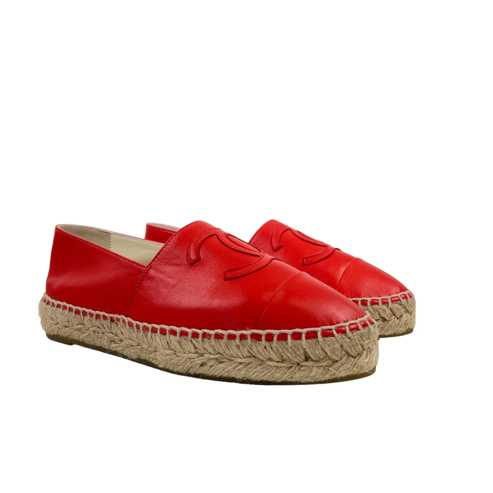 Women's Cc Lambskin Leather Espadrilles Red Size EU 35 / UK 2