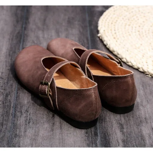 Womens Retro Soft Leather Handmade Flat Shoes