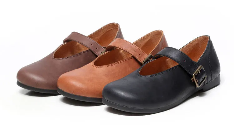 Womens Retro Soft Leather Handmade Flat Shoes