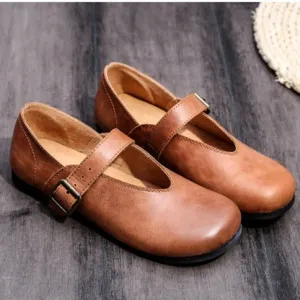 Womens Retro Soft Leather Handmade Flat Shoes