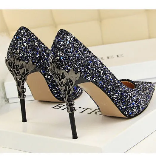 Womens Sequins High Heels Bridal Wedding Prom Homecoming Shoes