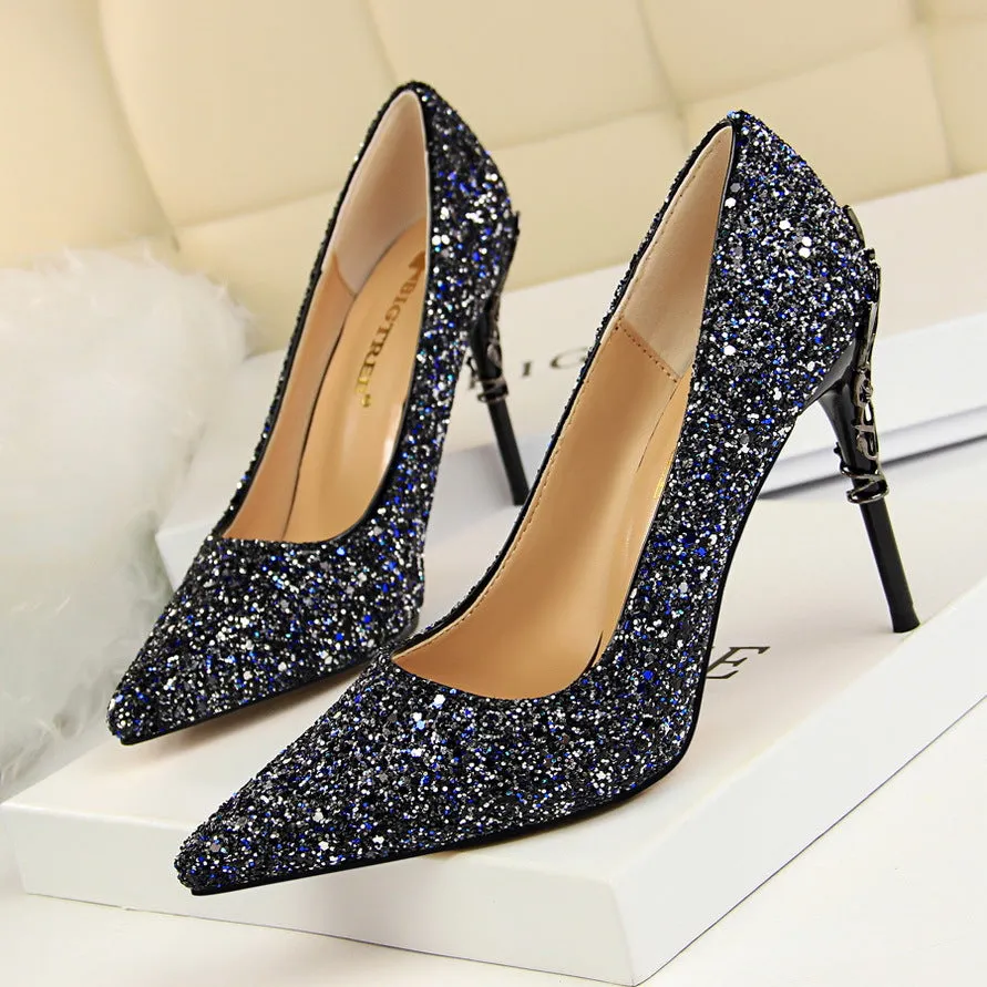 Womens Sequins High Heels Bridal Wedding Prom Homecoming Shoes