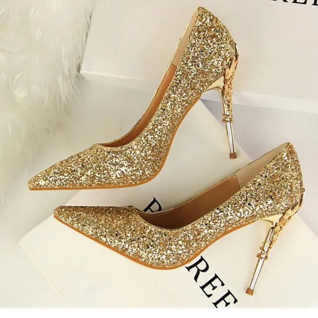 Womens Sequins High Heels Bridal Wedding Prom Homecoming Shoes