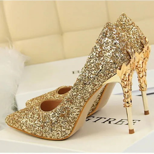 Womens Sequins High Heels Bridal Wedding Prom Homecoming Shoes