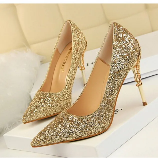 Womens Sequins High Heels Bridal Wedding Prom Homecoming Shoes