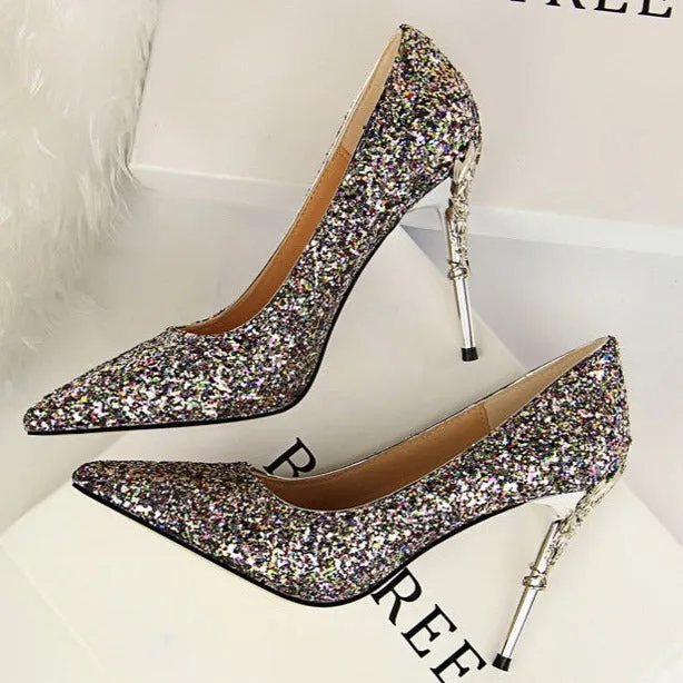 Womens Sequins High Heels Bridal Wedding Prom Homecoming Shoes