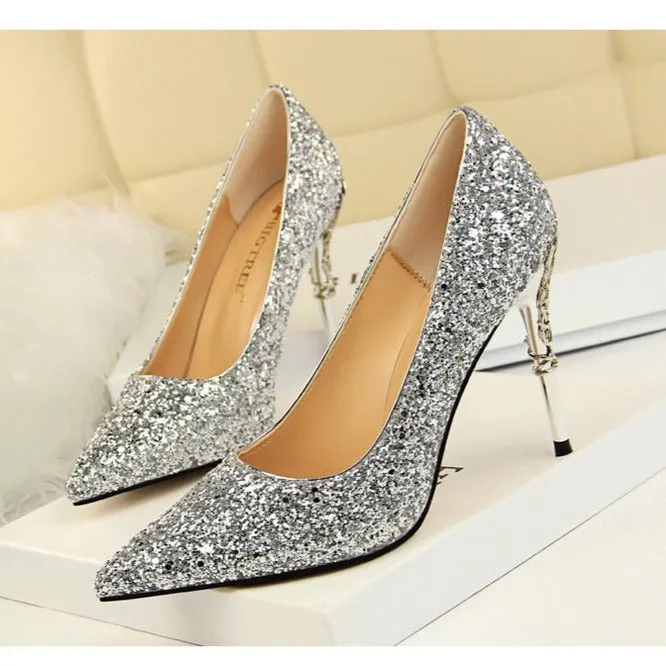 Womens Sequins High Heels Bridal Wedding Prom Homecoming Shoes