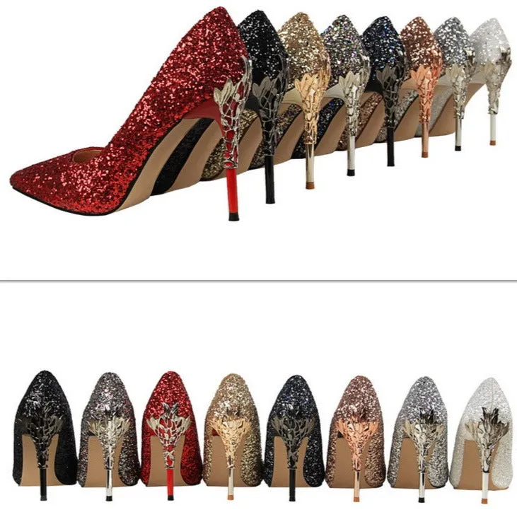 Womens Sequins High Heels Bridal Wedding Prom Homecoming Shoes